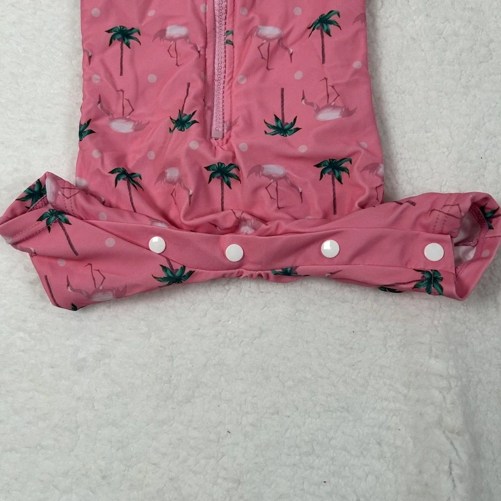 Bonverano UV Sun Suit Baby Girls 6-9M Pink Flamingo Palm Rashguard One Piece Hat - Picture 8 of 16